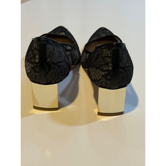 Anyi Lu Black Lace Pointed-Toe Pumps 39.5/9 Italian Leather Couture Comfort - Picture 3 of 5
